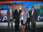 „Das Erfolgsteam der >Aqua-Therm< Almaty“ (v.l.n.r.) Luciano Zaccheroni (ProExpo), DI Matthias Limbeck (Reed Exhibitions Messe Wien), Daniela Lassandro (FIN-MARK), Mauro Grillini (Präsident von FIN-MARK), Mag. Michael Mandl (Reed Exhibitions Messe Wien)