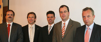 Foto: von links nach rechts: Hans-Jörg Schweinzer (LOYTEC electronics), Norbert Heger (HGI Heger Gebäudeautomation Ingenieurgesellschaft), Sven Gensmüller (TAC), Martin Mentzel (Mentzel Ingenieurbüro) und Jörg Teichmann (Thermokon Sensortechnik).