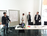Präsentation der Ergebnisse der Gruppenarbeit. Von links: Iris Pfeiffer (SHT), Barbara Maxonus (OaseBad Installateur, Steiermark), Helmut Käfer (Odörfer), Herbert Schwingenschuh (Conform).