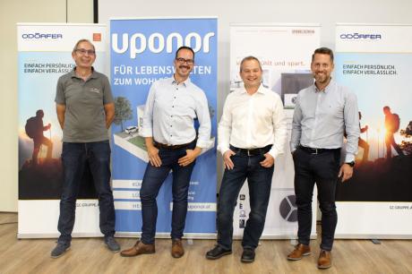 Reinhard Storch (Photovoltaik-Experte), Markus Nebel (Uponor), Bernhard Nutz (Stiebel Eltron), Michael Engelbogen (Niederlassungsleiter ODÖRFER HAUSTECHNIK Graz) v.l.n.r.
