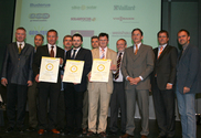 v.l.n.r.: Peter Huber, Viessmann (mit Urkunde); Alexander Ringhofer, Junkers (mit Urkunde); Johann Fauland, Buderus (mit Urkunde); Peter Wagner, Innungsmeister; Gilbert Frizberg, WKO-Vizepräsident Stmk; Günther Kohlmaier, Austria Solar Vorstandsmitglied;